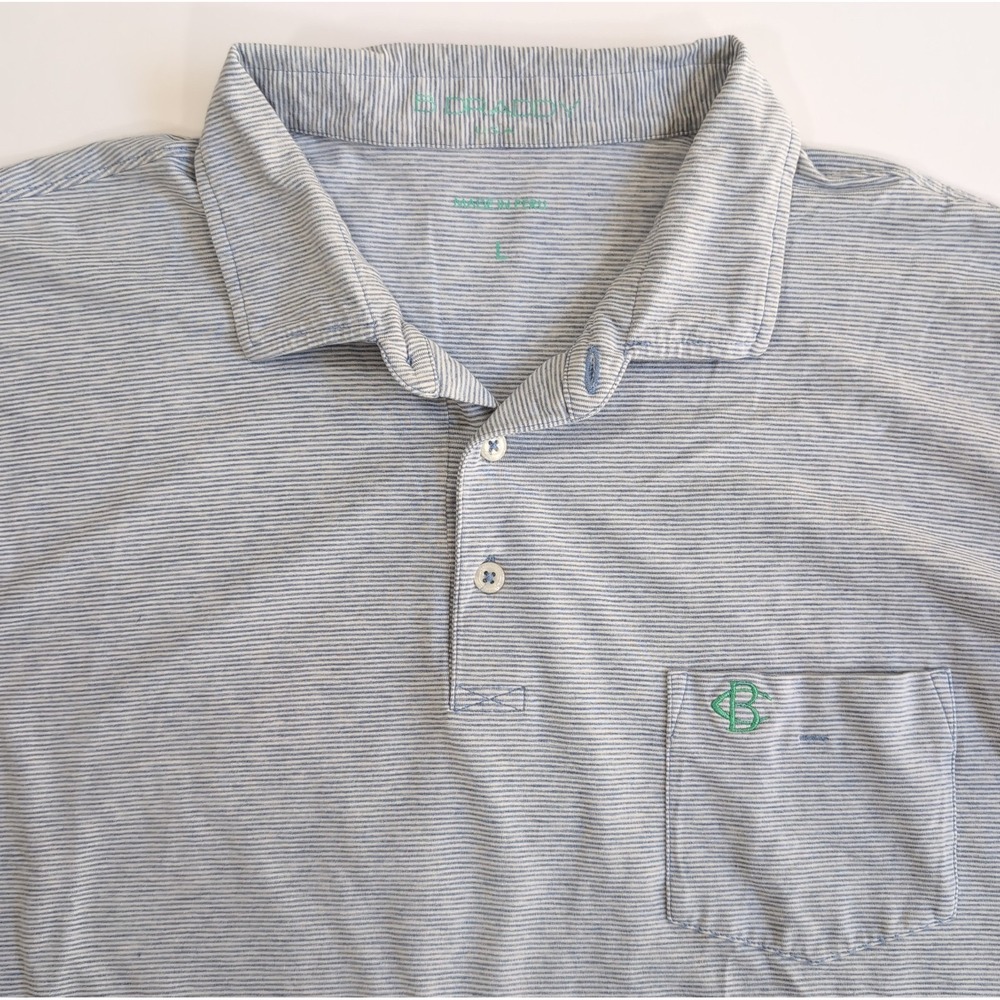 B Draddy Vin Polo Baltusrol Golf Shirt Mens Large Blue White Striped Pima Cotton